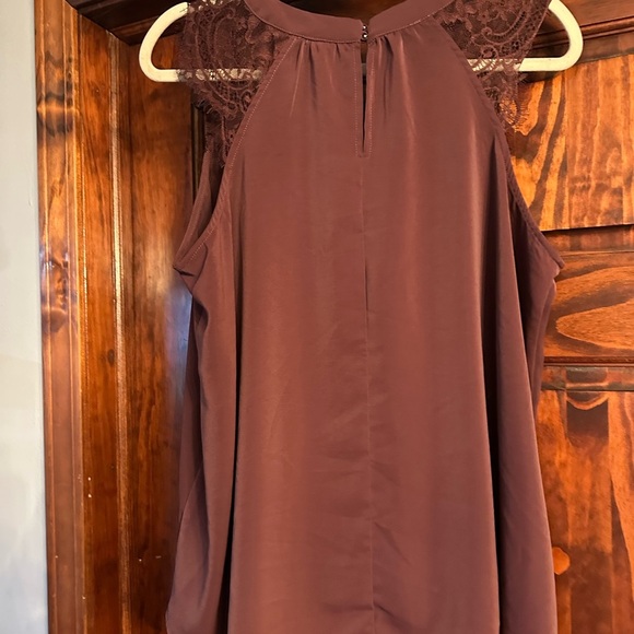 Charming Brown Sleeveless Top with Lace Detail - Picture 3 of 3